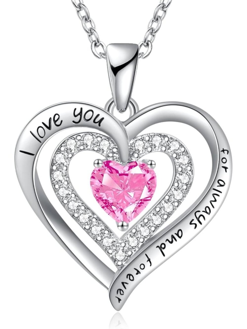 Women's Silver Pink Birthday Gift Christmas Anniversary Jewelry Necklace